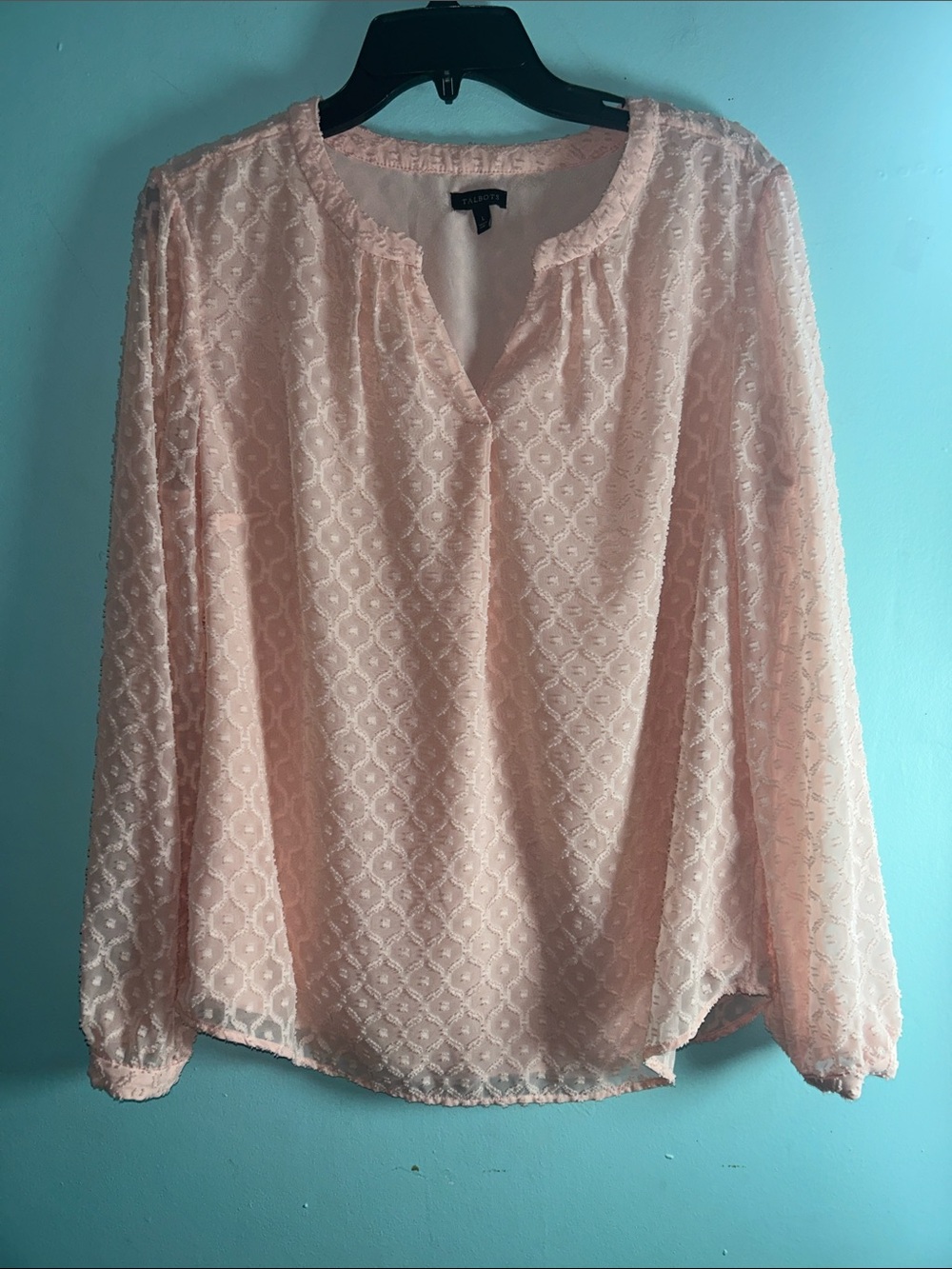 Talbots Blush Pink Lace Long-Sleeve Blouse